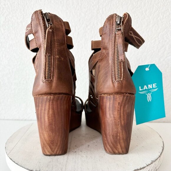 Lane Boots BECCA Womens Brown Wedges Sz 10 Western Style Sandals Cowgirl 4" Heel - Picture 3 of 12